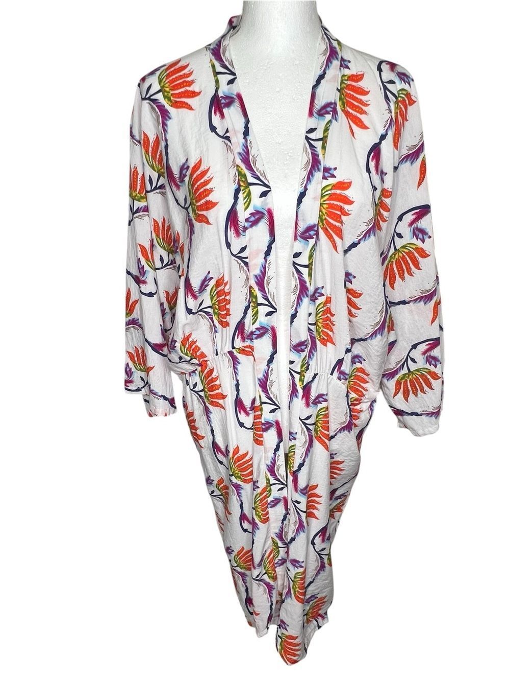 Do everything in love White,Orange, Purple Floral Open Long Kimono Robe Sz OS